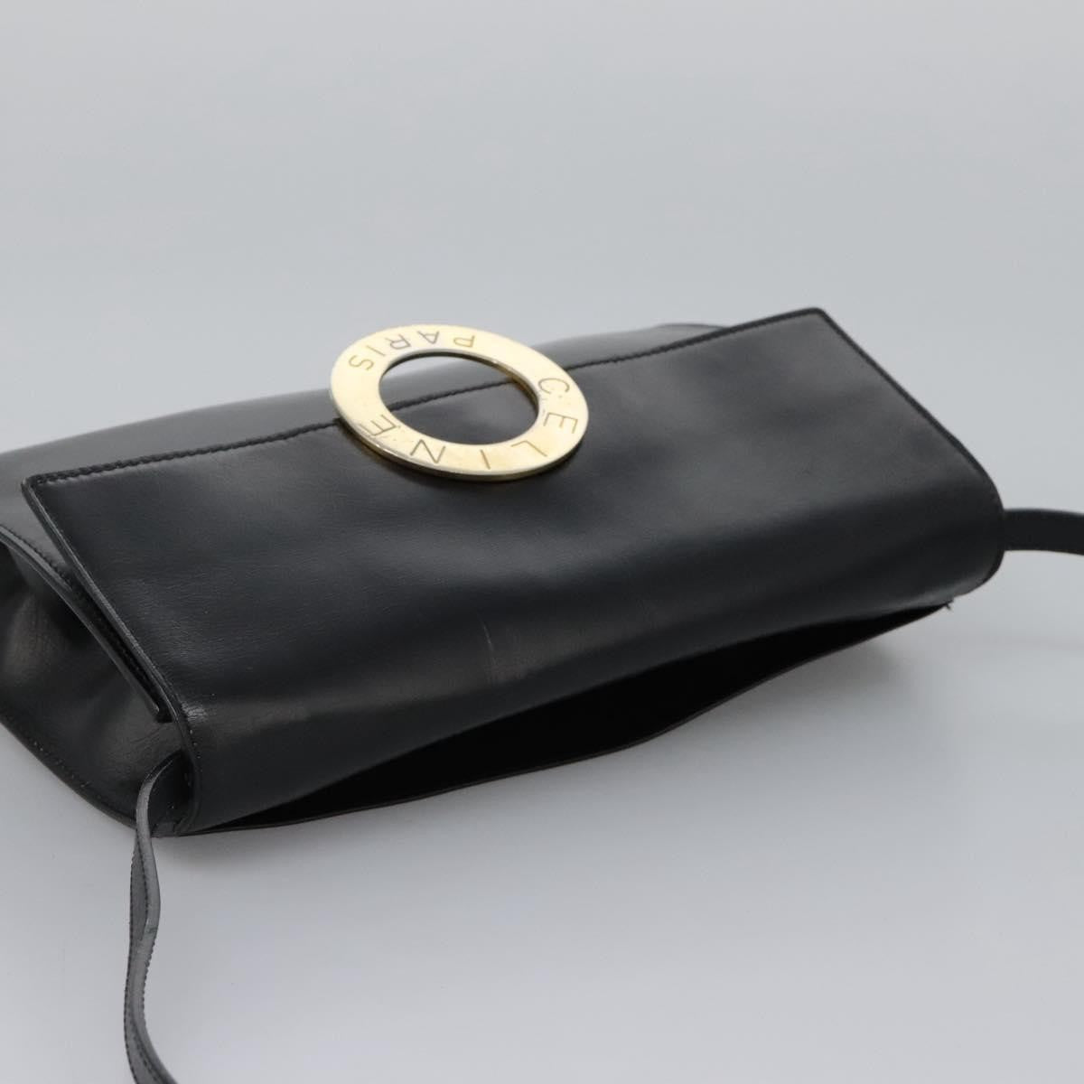 Celine Vintage Circle Logo Crossbody Bag Leather, BLACK, LEATHER, Crossbody bag