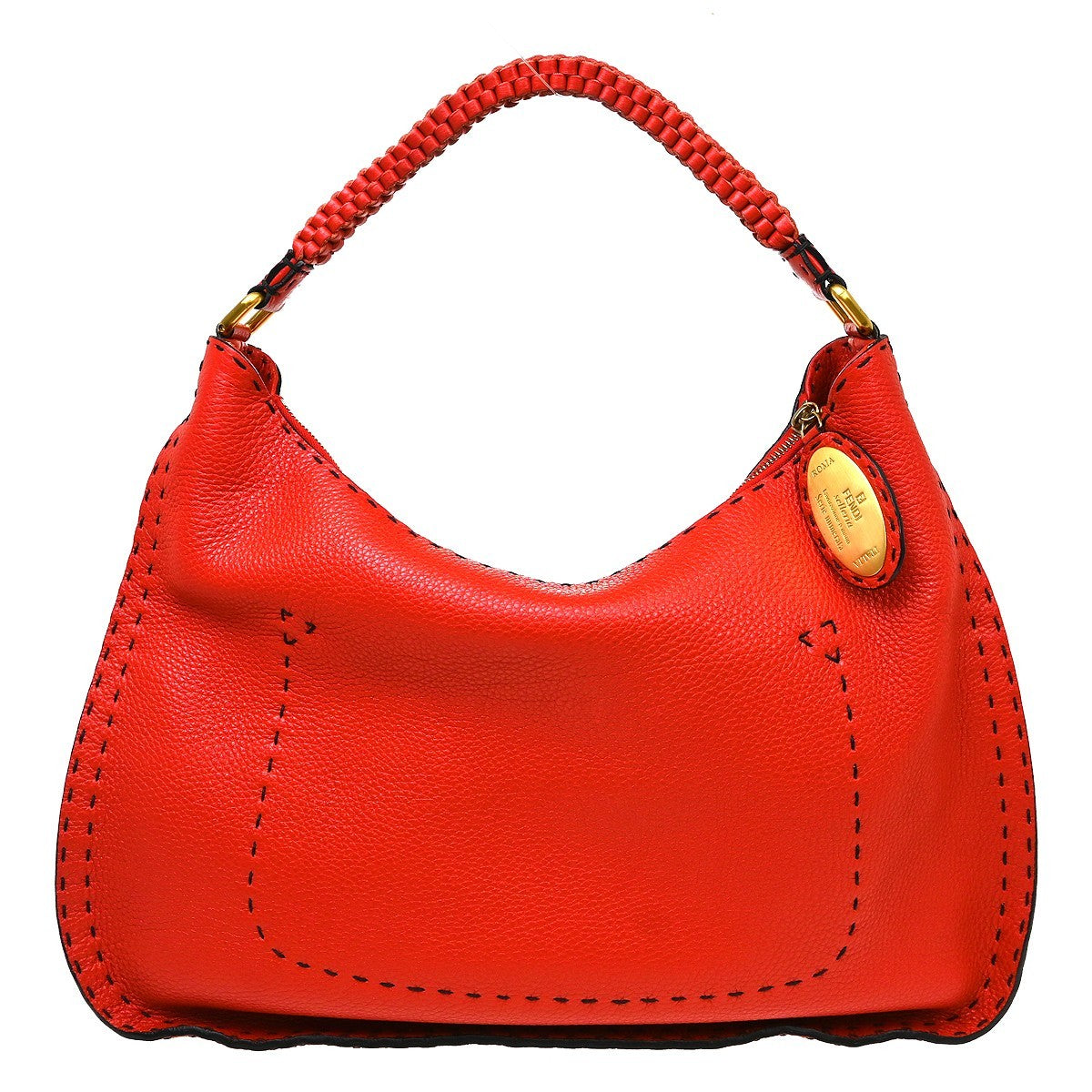 Fendi Selleria Tote Leather, Red, Leather, Handbag