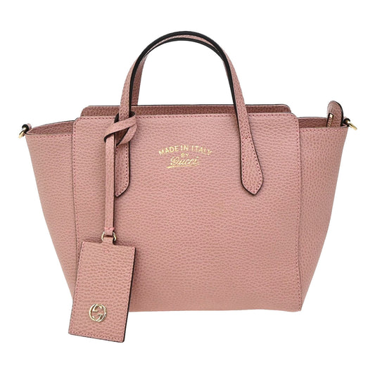Gucci Swing Crossbody Bag Pebbled Leather, PINK, LEATHER, Crossbody bag