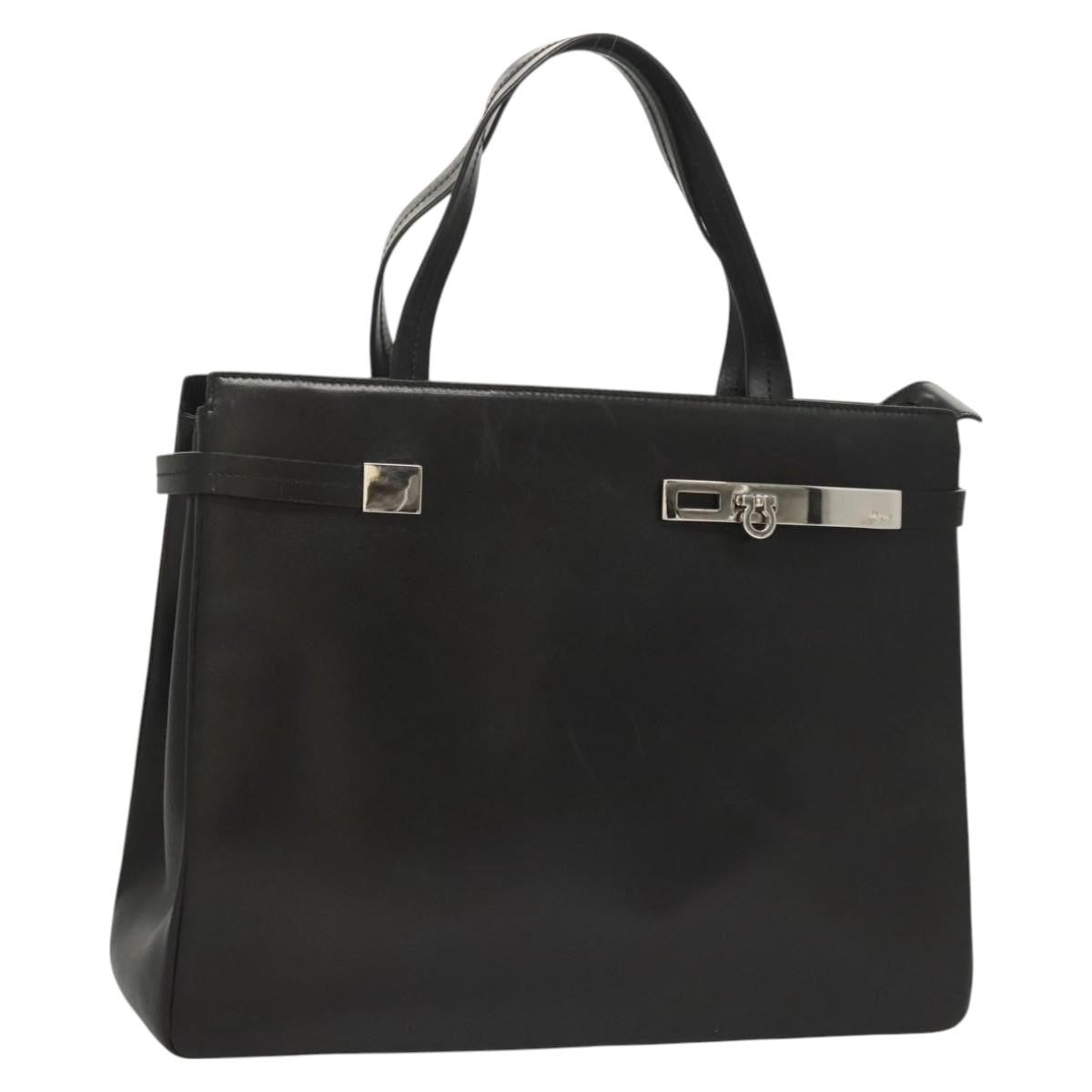 Salvatore Ferragamo Gancini handbag Leather, BLACK, LEATHER, Handbag