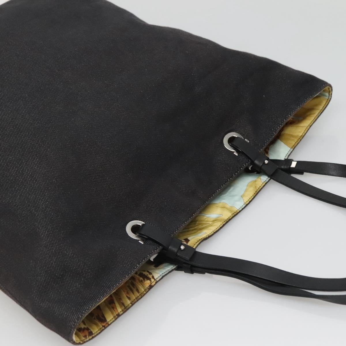 Salvatore Ferragamo Gancini Tote Canvas, BLACK, CANVAS, Tote bag