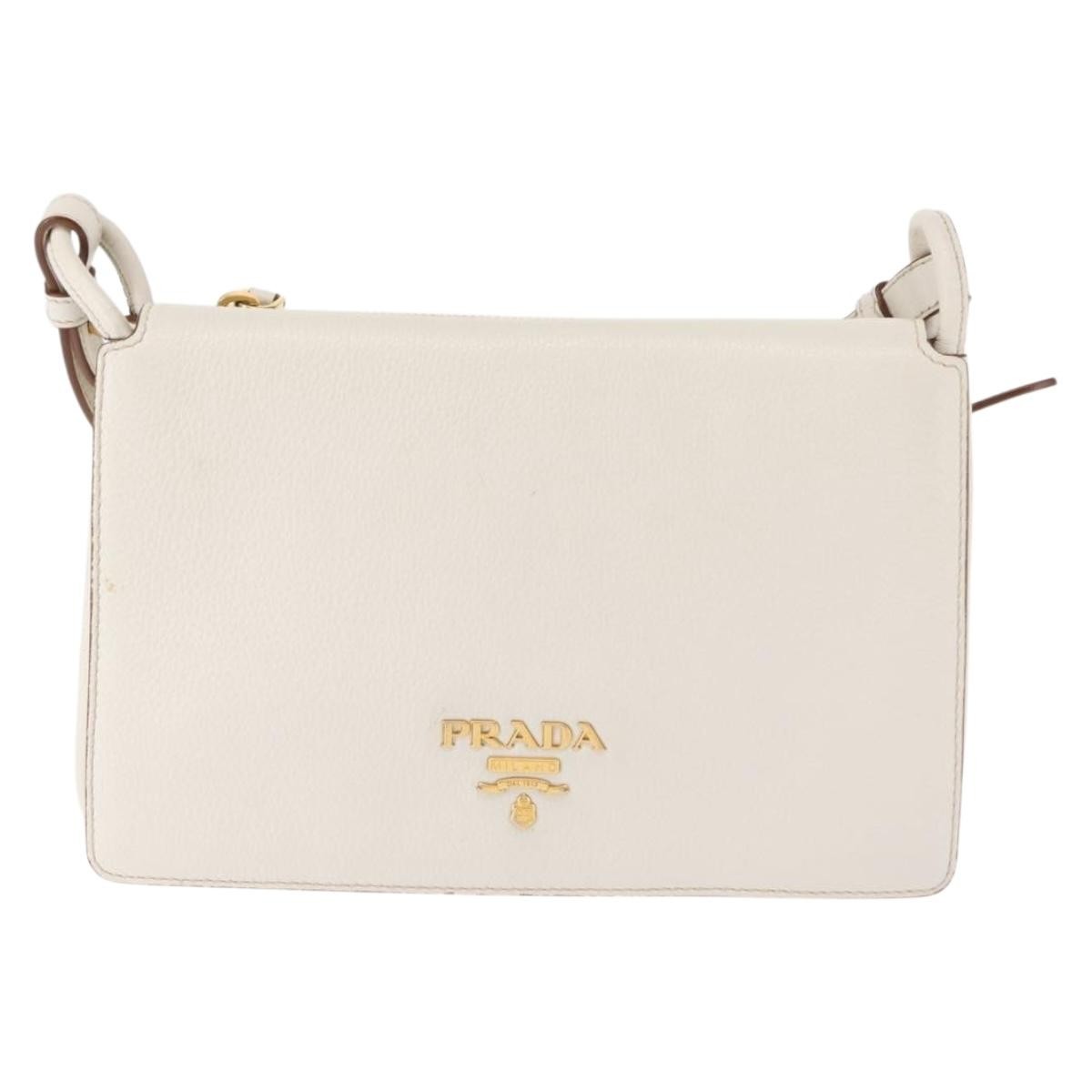 Prada Flap Crossbody Bag Vitello Daino, WHITE, LEATHER, Shoulder bag
