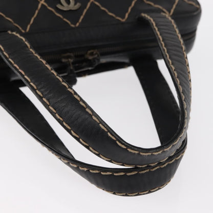 Chanel Surpique Zip Around Satchel Quilted Leather, BLACK, LEATHER, Handbag