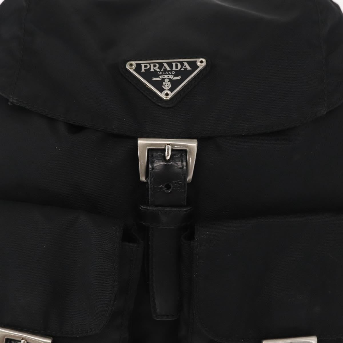 Prada Vela Double Front Pocket Backpack Tessuto with Saffiano Leather, BLACK, NYLON, Backpack