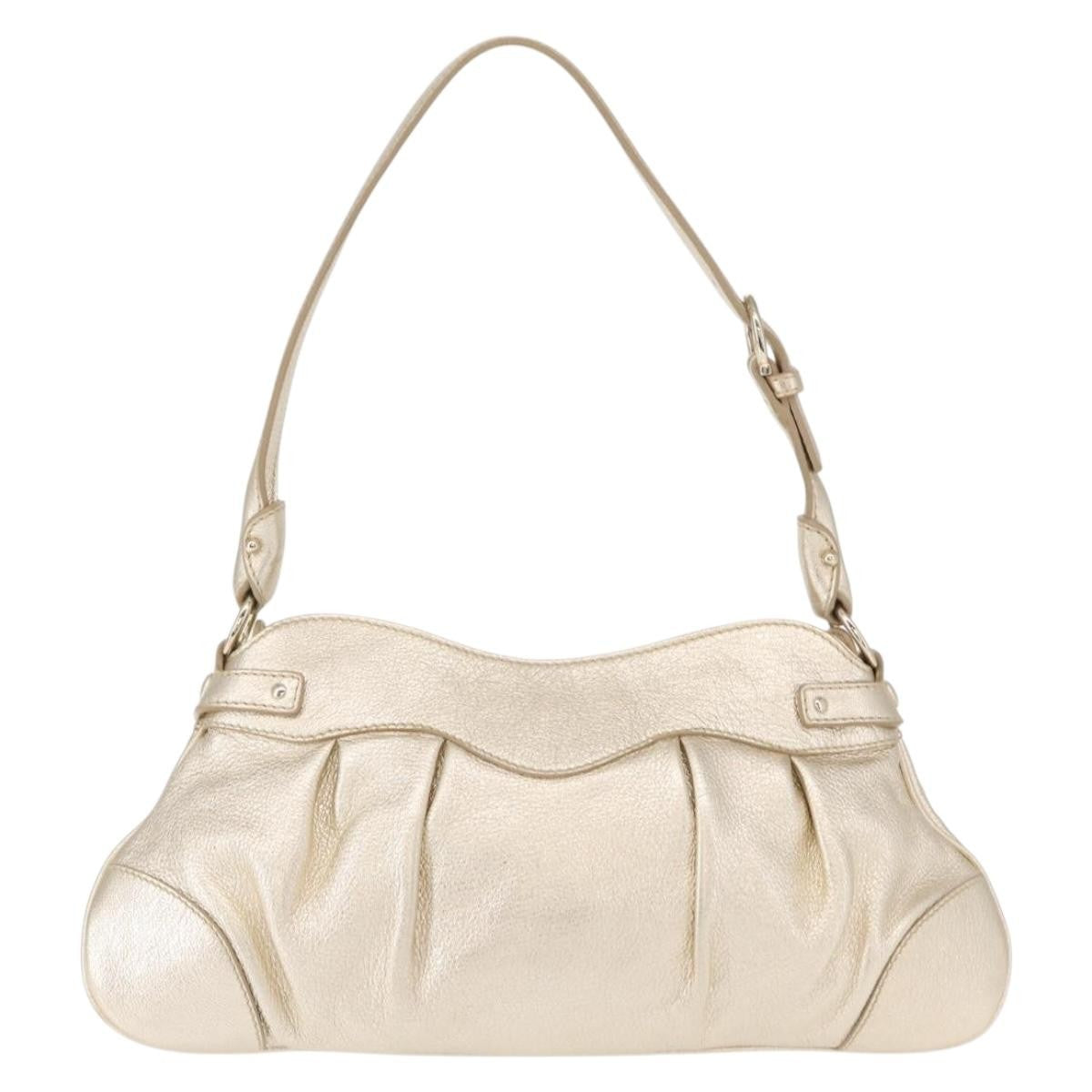 Salvatore Ferragamo Gancini Shoulder Bag Leather, GOLD, LEATHER, Shoulder bag