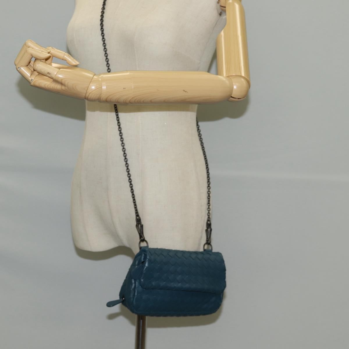 Bottega Veneta Expandable Chain Crossbody Bag Intrecciato Nappa, BLUE, LEATHER, Crossbody bag