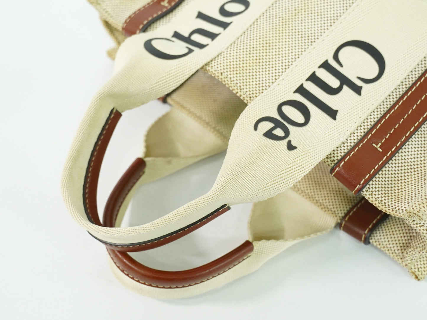 Chloe Woody Convertible Tote Canvas with Leather, BEIGE, CANVAS, Tote bag