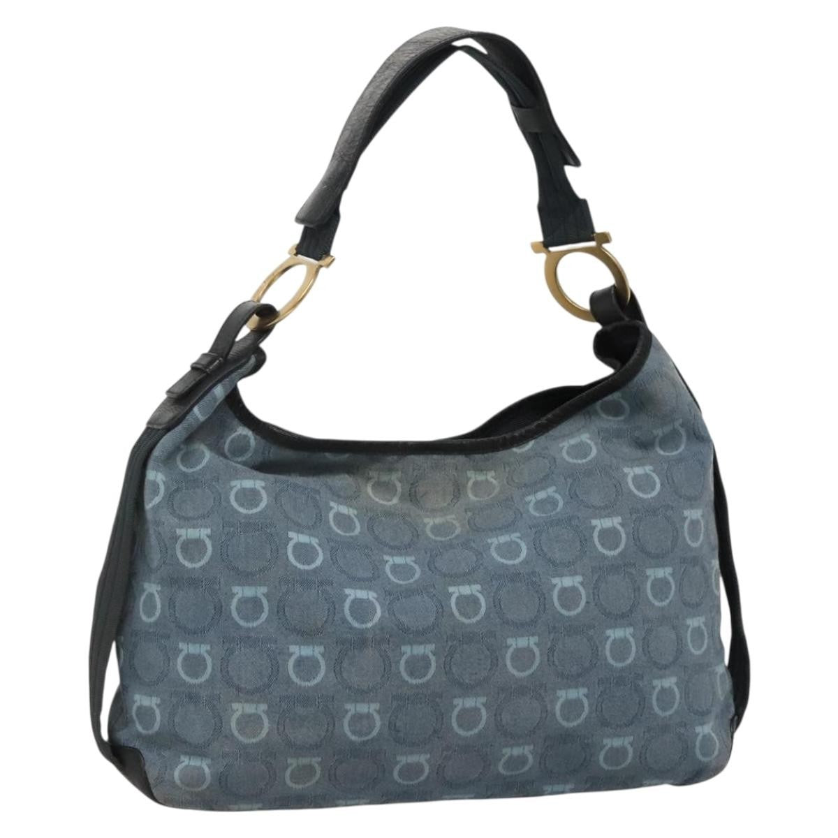 Salvatore Ferragamo Gancini Shoulder Bag Canvas, BLUE, CANVAS, Shoulder bag