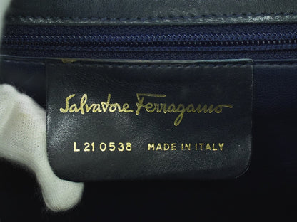 Salvatore Ferragamo Gancini Shoulder Bag Leather, NAVY, LEATHER, Shoulder bag