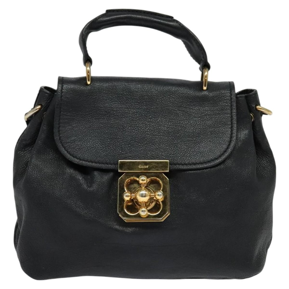 Chloe Elsie Satchel Leather, BLACK, LEATHER, Handbag