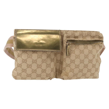 Gucci Vintage Double Belt Bag GG Canvas with Leather, BEIGE, CANVAS, Shoulder bag