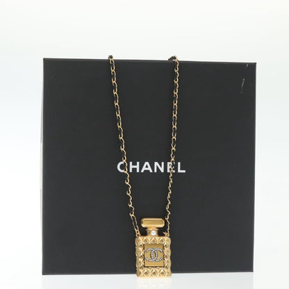 "Chanel CC Perfume Bottle Pendant Chain Long Necklace Metal with Leather, Crystals and Faux Pearl", GOLD, METAL, Necklace