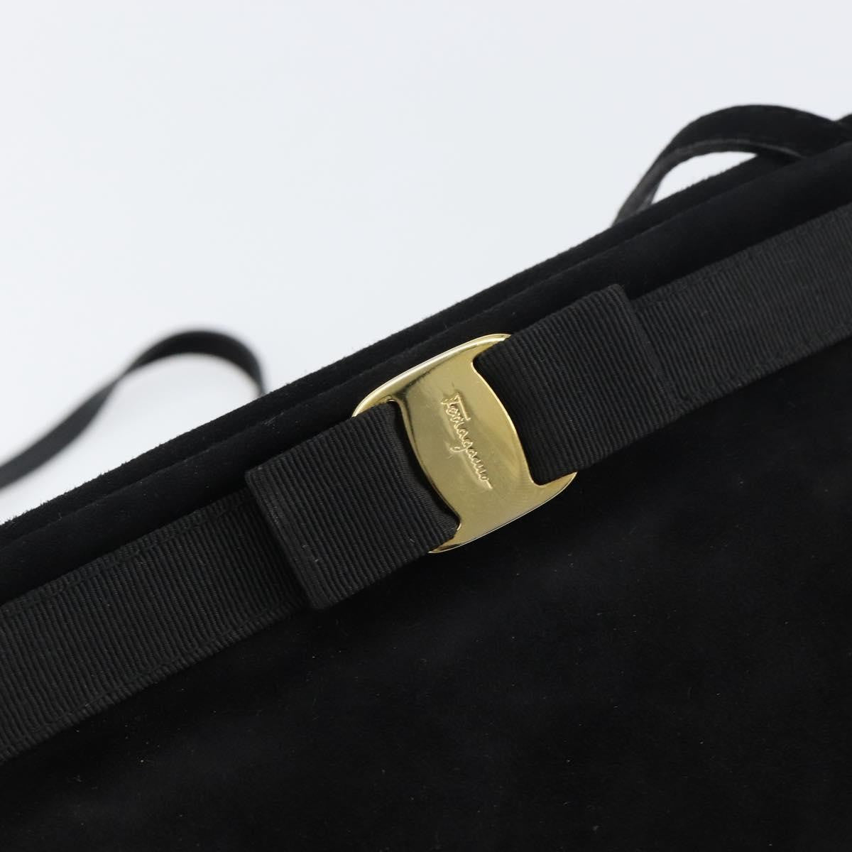 Salvatore Ferragamo Vala Shoulder Bag Suede, BLACK, SUEDE, Shoulder bag