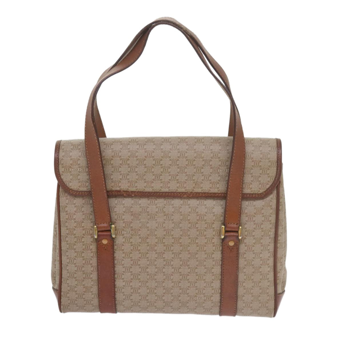 Celine Vintage Macadam Handbag Canvas and Leather, BEIGE, CANVAS, Handbag