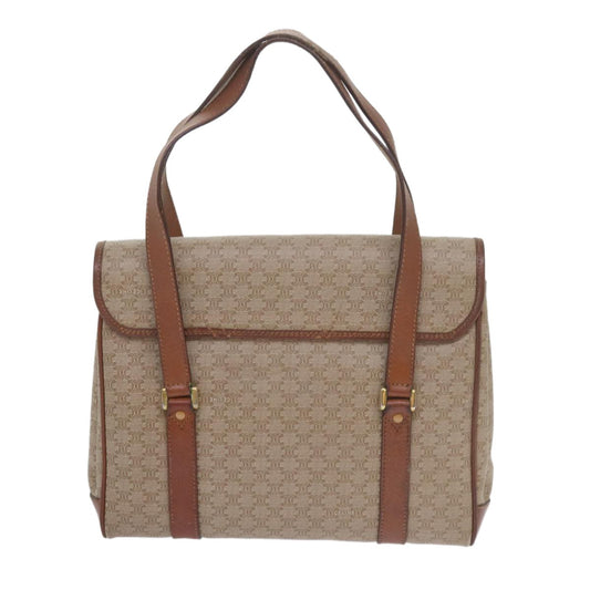 Celine Vintage Macadam Handbag Canvas and Leather, BEIGE, CANVAS, Handbag