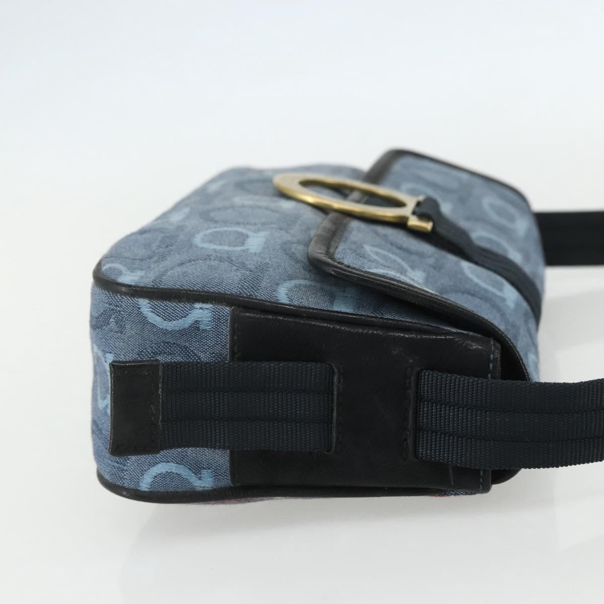 Salvatore Ferragamo Gancini Shoulder Bag Canvas, BLUE, CANVAS, Shoulder bag