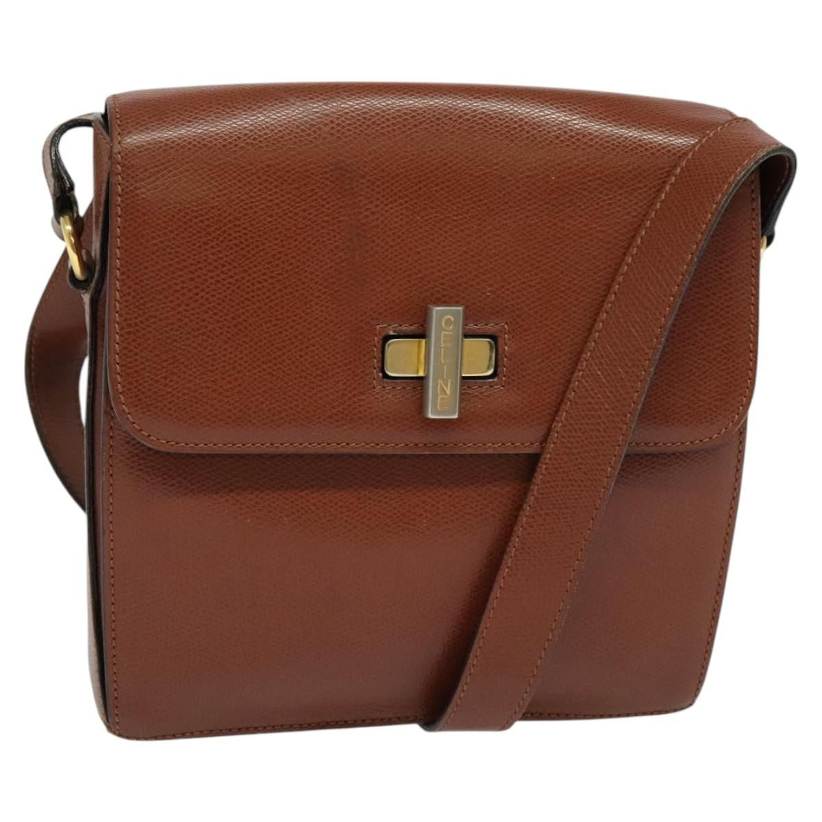 Celine Flap Shoulder Bag Leather, BROWN, LEATHER, Shoulder bag