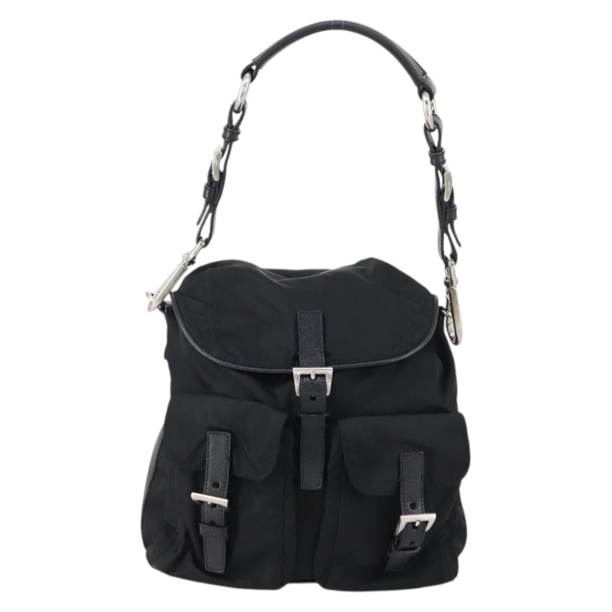 Prada Double Pocket Shoulder Bag Tessuto, BLACK, NYLON, Shoulder bag