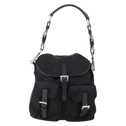 Prada Double Pocket Shoulder Bag Tessuto, BLACK, NYLON, Shoulder bag