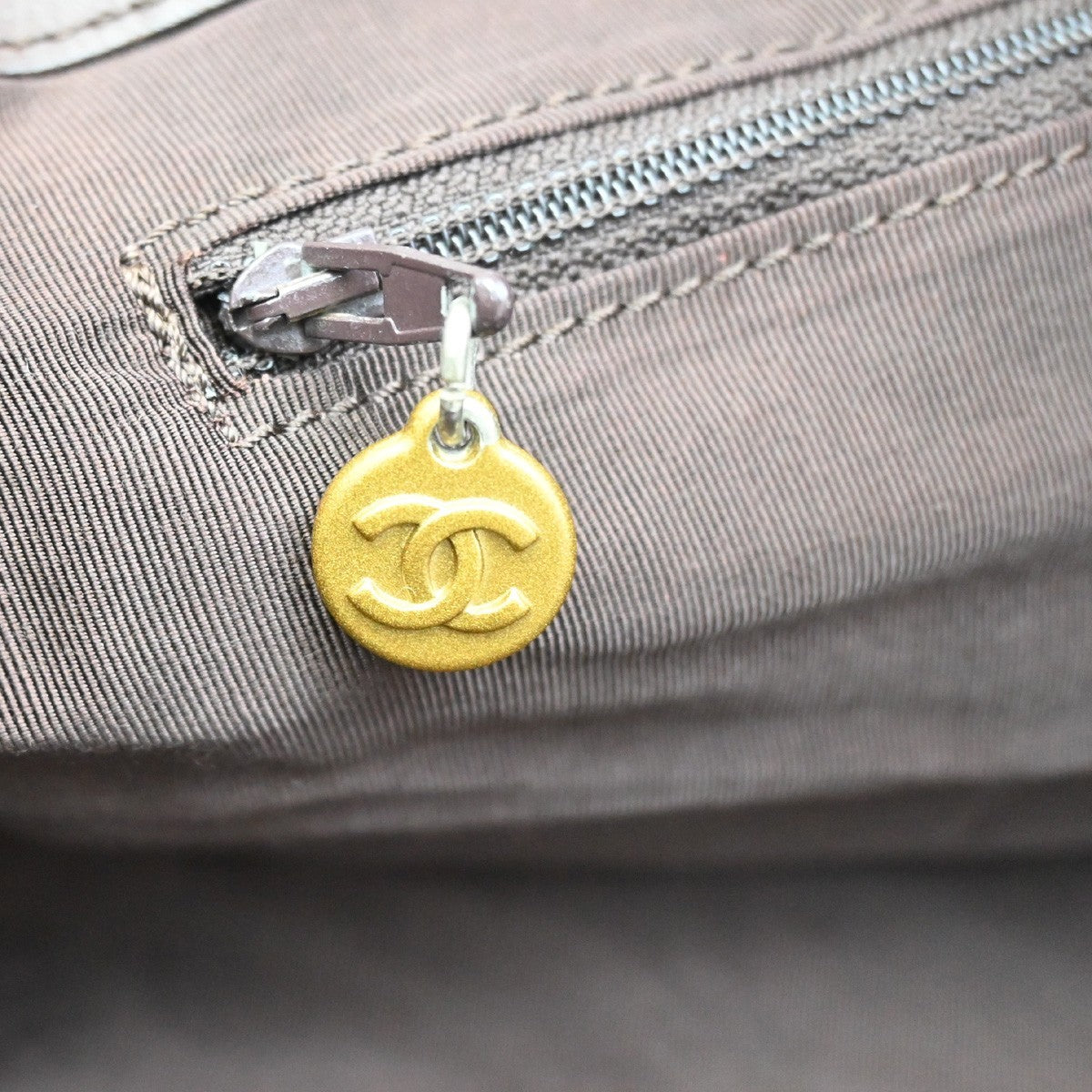 Chanel Vintage CC Tote Canvas with Leather, BEIGE, CANVAS, Tote bag