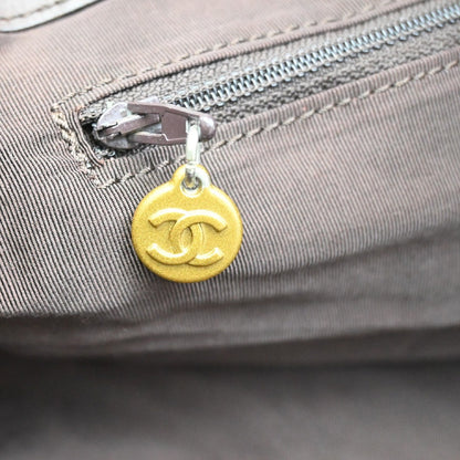 Chanel Vintage CC Tote Canvas with Leather, BEIGE, CANVAS, Tote bag