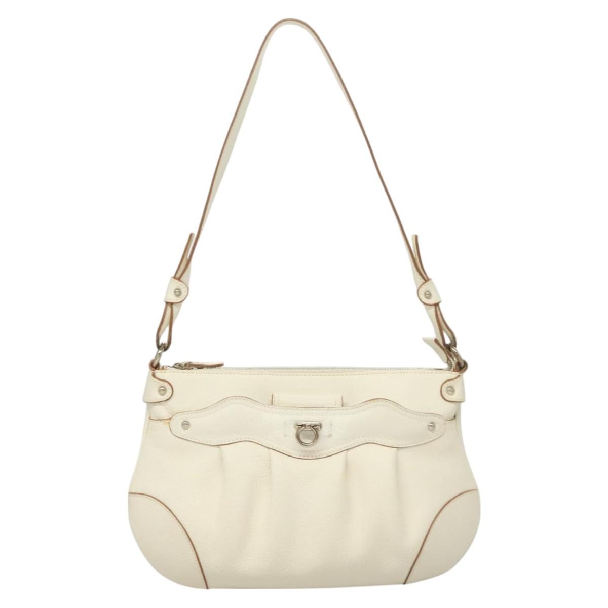 Salvatore Ferragamo Gancini Shoulder Bag Leather, WHITE, LEATHER, Shoulder bag