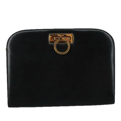 Salvatore Ferragamo Vintage Gancini Chain Shoulder Bag Leather, BLACK, LEATHER, Shoulder bag