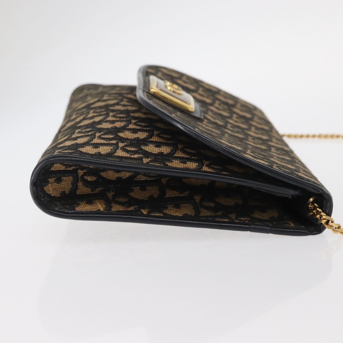 Christian Dior Vintage CD Chain Flap Shoulder Bag Diorissimo Canvas, NAVY, CANVAS, Shoulder bag