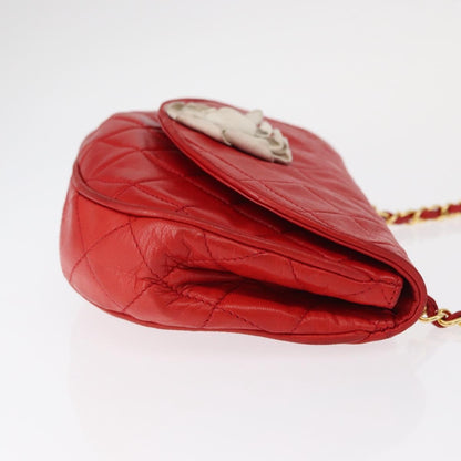 Chanel Camellia Rounded Clutch Satin and Leather, RED, LEATHER, Shoulder bag