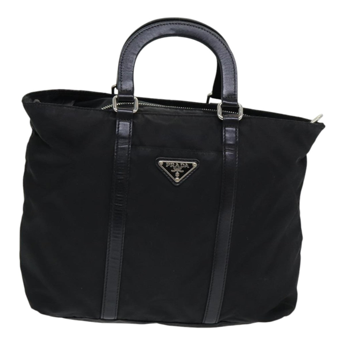 Prada Convertible Zip Tote Tessuto with Leather, BLACK, NYLON, Tote bag