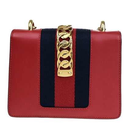 Gucci Sylvie Shoulder Bag Leather, RED, LEATHER, Shoulder bag