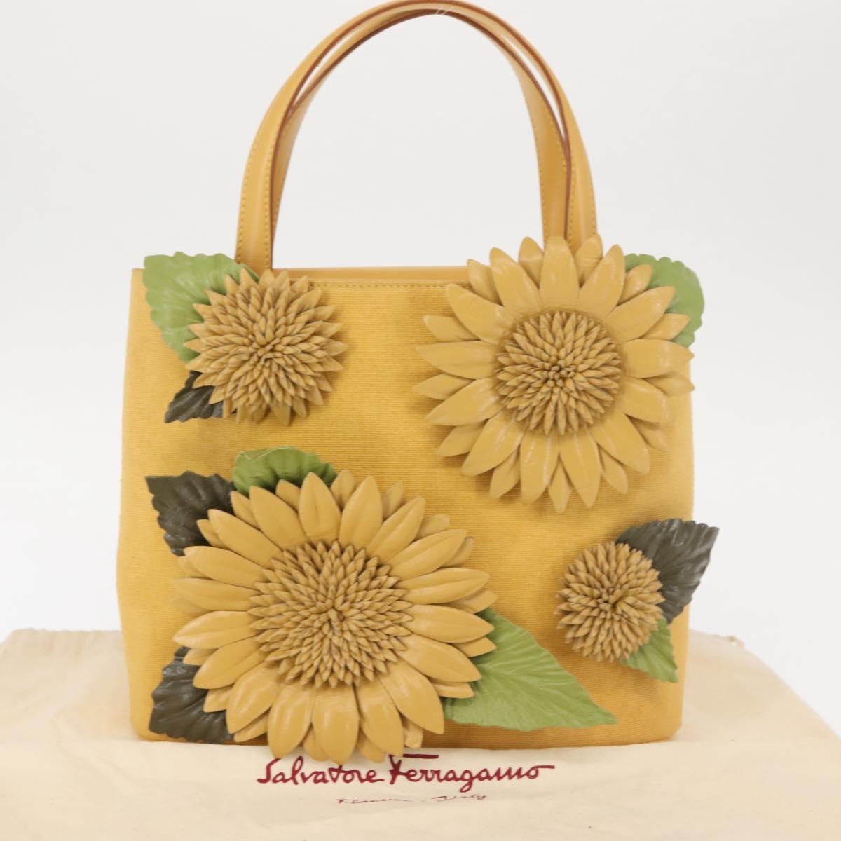 Salvatore Ferragamo Flower tote Canvas, YELLOW, CANVAS, Tote bag