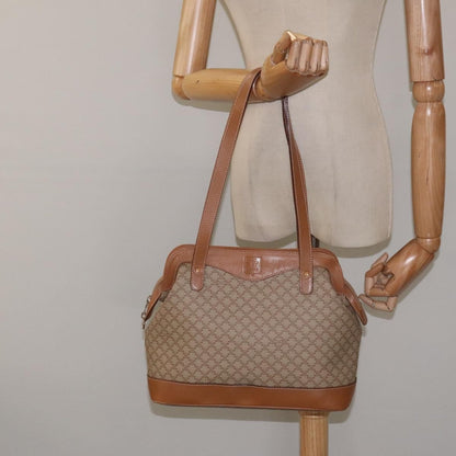 Celine Vintage Macadam Shoulder Bag Canvas and Leather, BEIGE, CANVAS, Shoulder bag
