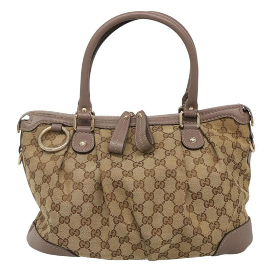 Gucci Sukey Top Handle Satchel GG Canvas with Leather, BEIGE, CANVAS, Handbag