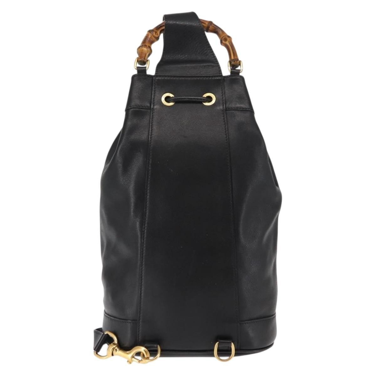 Gucci Vintage Bamboo Sling Backpack Leather, BLACK, LEATHER, Backpack