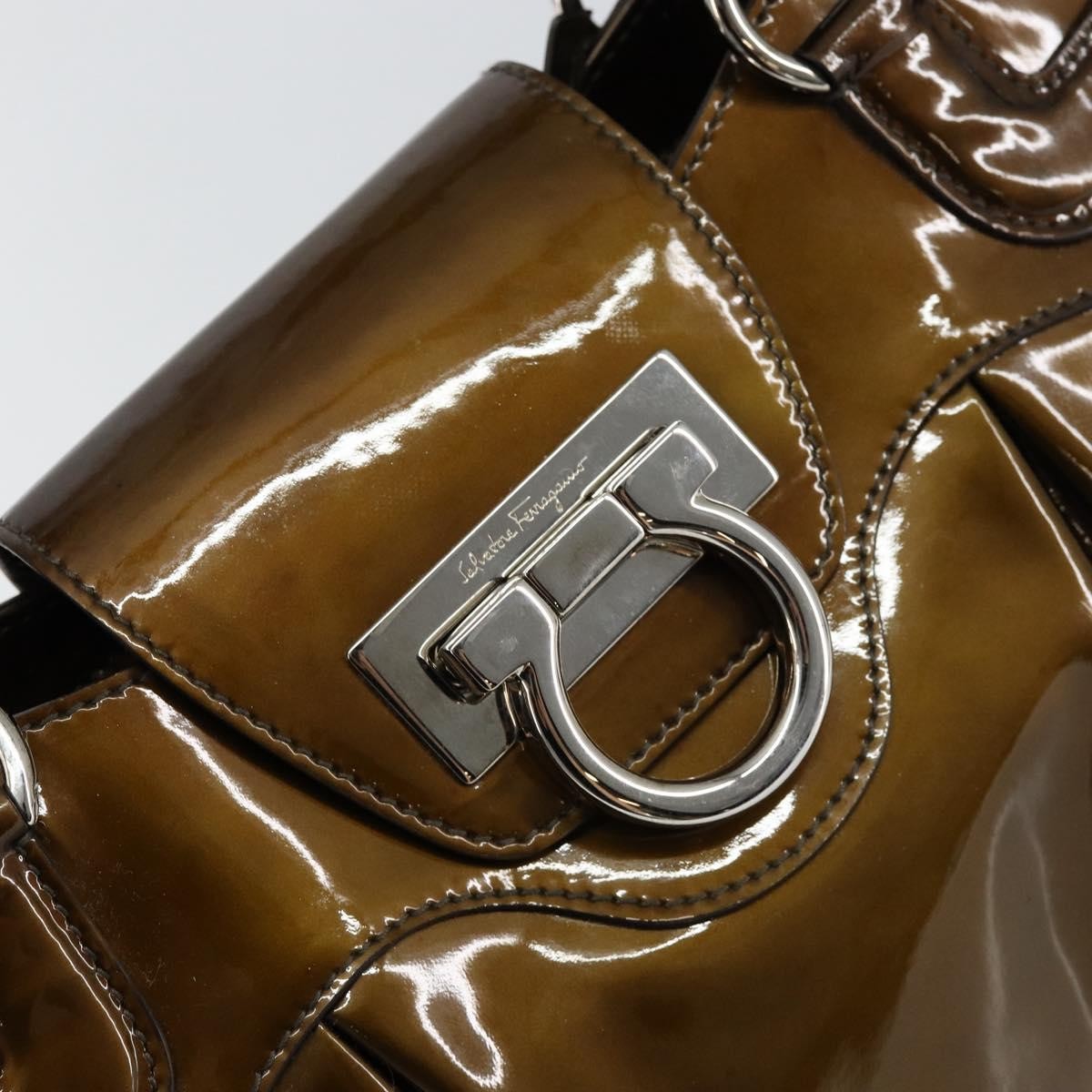 Salvatore Ferragamo Gancini handbag Patent leather, BROWN, PATENT_LEATHER, Handbag