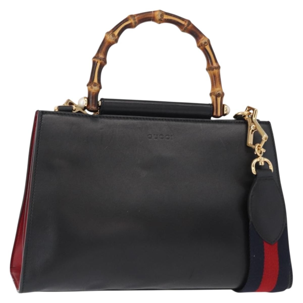 Gucci Nymphaea Top Handle Bag Leather, BLACK, LEATHER, Handbag
