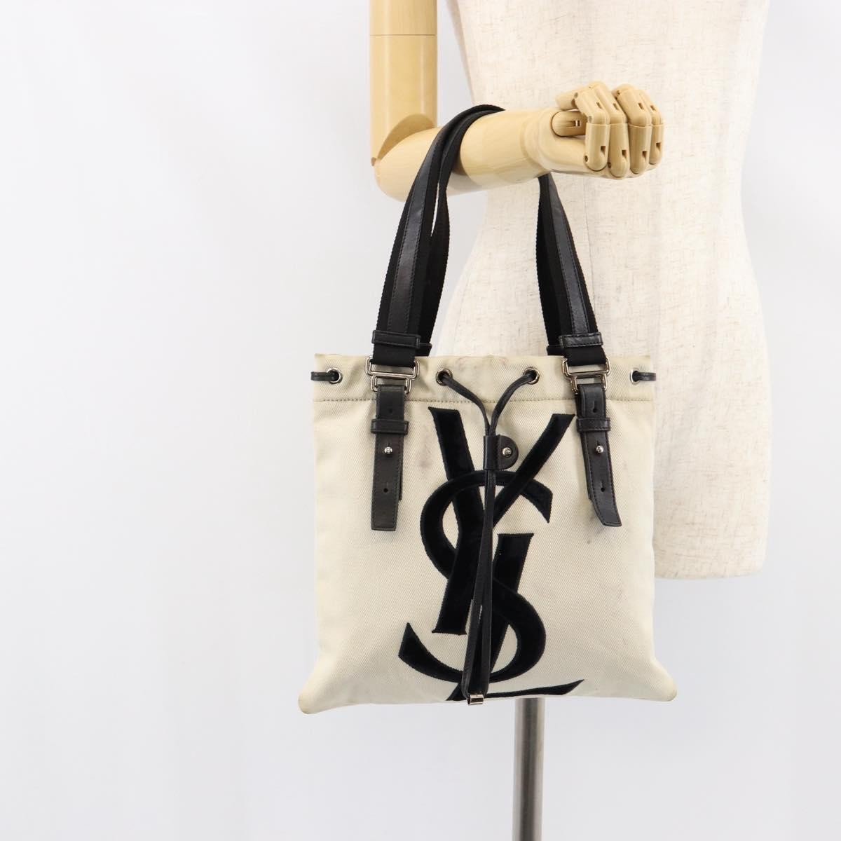 Saint Laurent Kahala Drawstring Tote Canvas, BEIGE, CANVAS, Tote bag