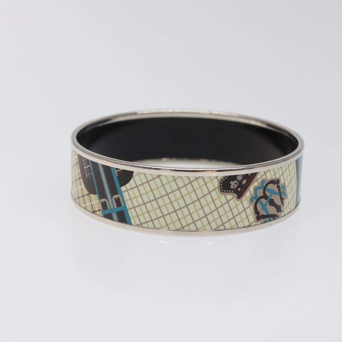 Hermes Vintage Bangle Bracelet Metal with Leather, BLUE, METAL, Bracelet