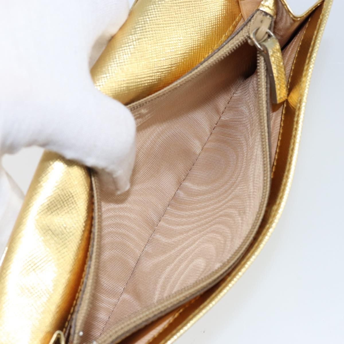 Prada Continental Wallet Saffiano Leather, GOLD, LEATHER, Wallets