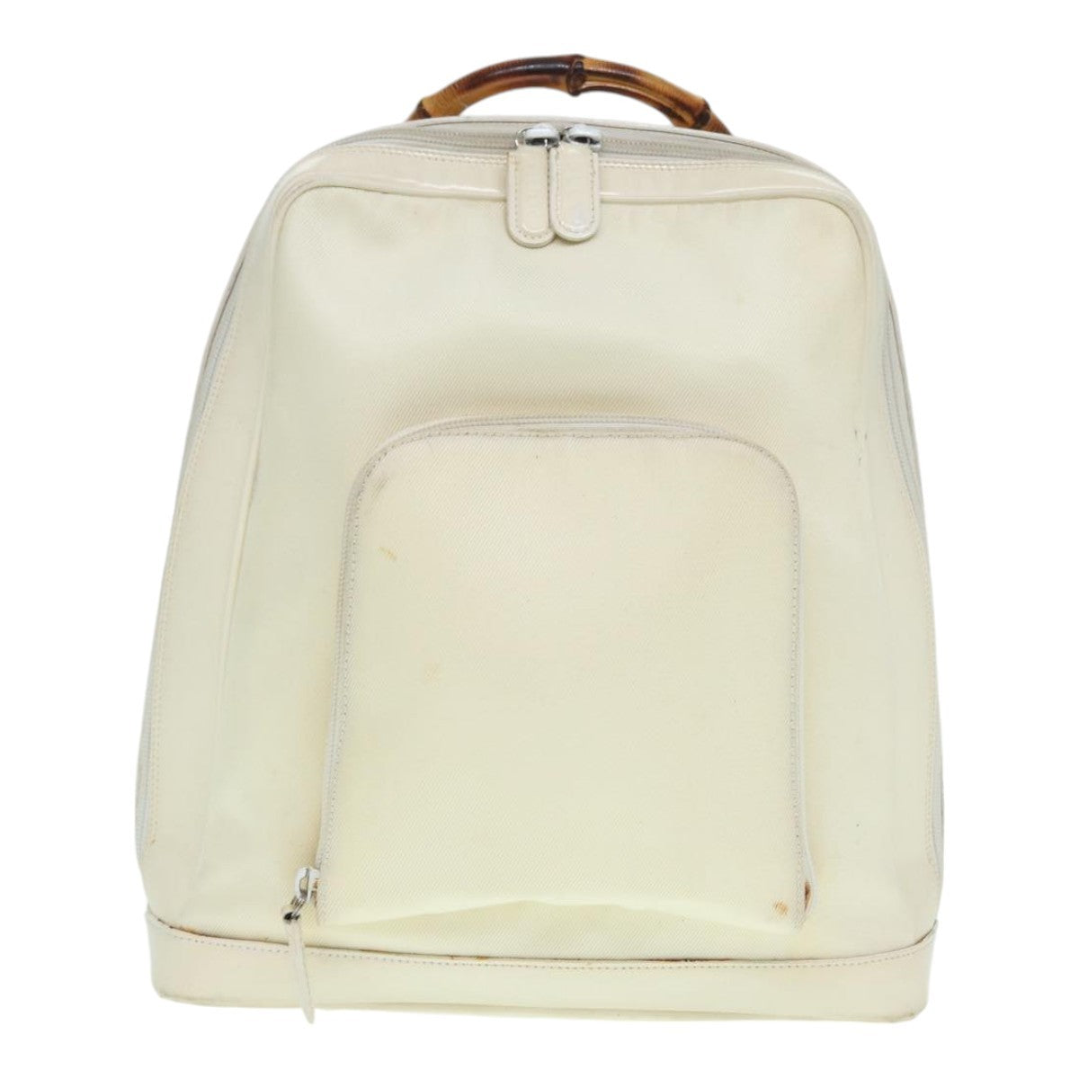 Gucci Vintage Bamboo Backpack Nylon and Patent Leather, WHITE, NYLON, Backpack