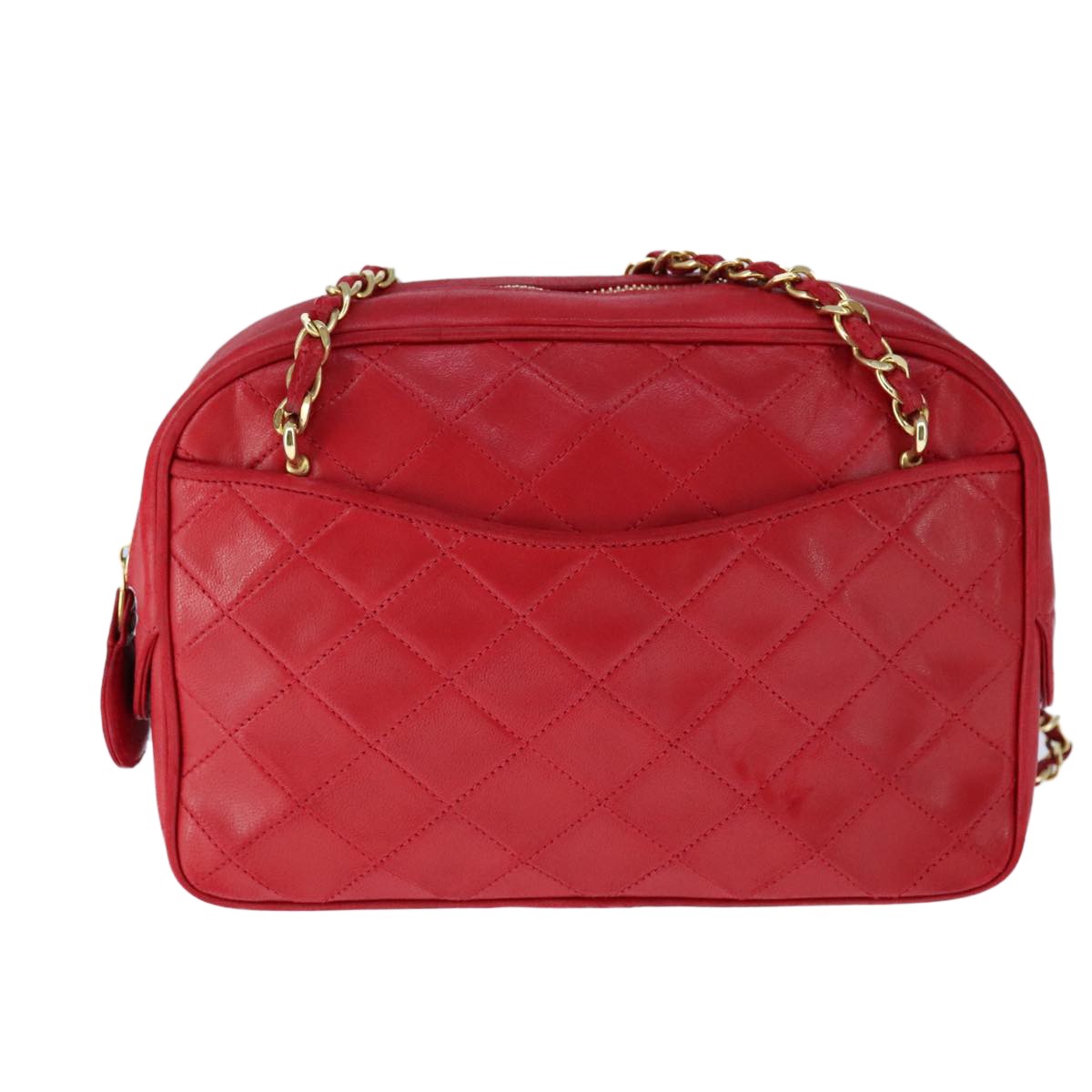Chanel Vintage Front Pocket Camera Bag Quilted Lambskin, RED, LEATHER, Shoulder bag