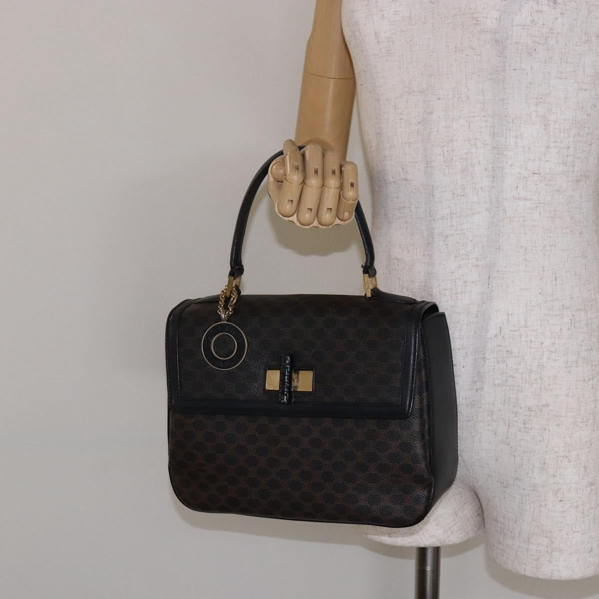 Celine Vintage Convertible Top Handle Bag Macadam Coated Canvas, BLACK, CANVAS, Handbag