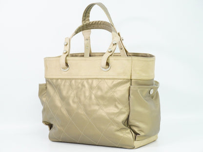 Chanel Biarritz Pocket Tote Quilted Coated Canvas, GOLD, CANVAS, Tote bag