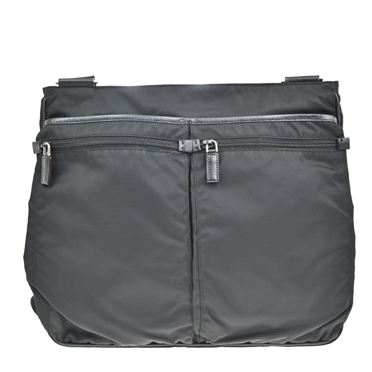 Prada Zip Top Messenger Bag Tessuto, BLACK, SYNTHETIC, Handbag