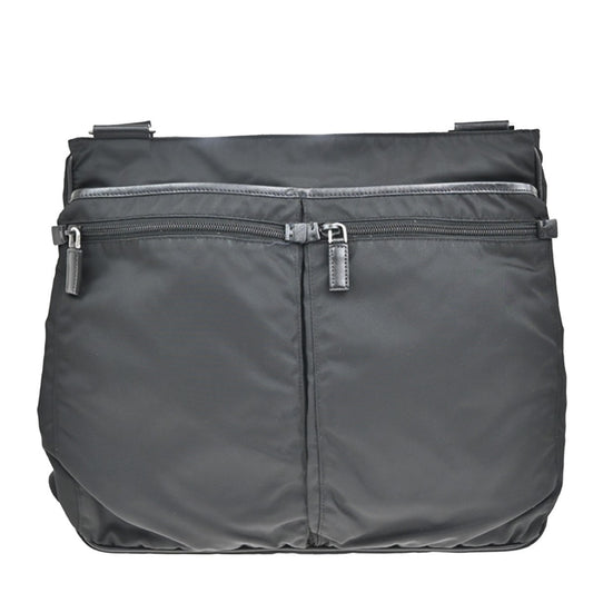 Prada Zip Top Messenger Bag Tessuto, BLACK, SYNTHETIC, Handbag