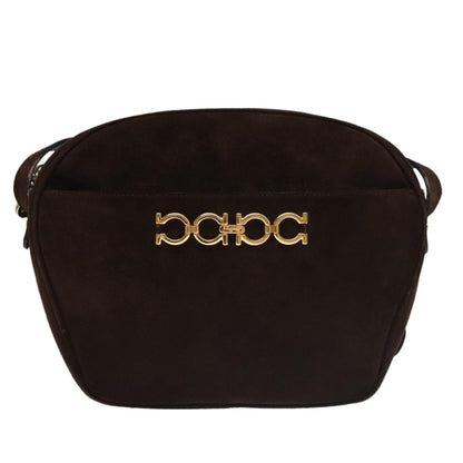 Salvatore Ferragamo Gancini Shoulder Bag Suede, Brown, Suede, Shoulder Bag