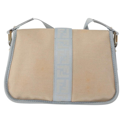 Fendi Logo Flap Shoulder Bag Canvas, BEIGE, CANVAS, Shoulder bag
