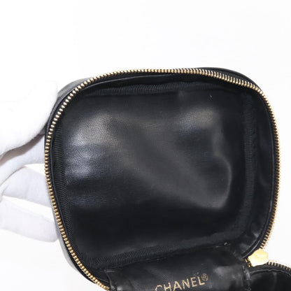 Chanel Vanity pouch Leather, BLACK, LEATHER, Toiletry Case