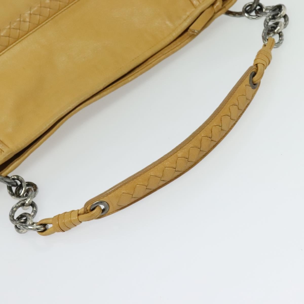 Bottega Veneta Chain Link Shoulder Bag Leather with Intrecciato, YELLOW, LEATHER, Shoulder bag